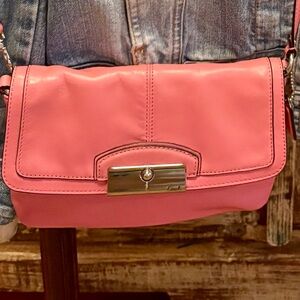 Vintage Coach Kristin SMALL Leather Crossbody Bag Geranium Pink Transfer on back
